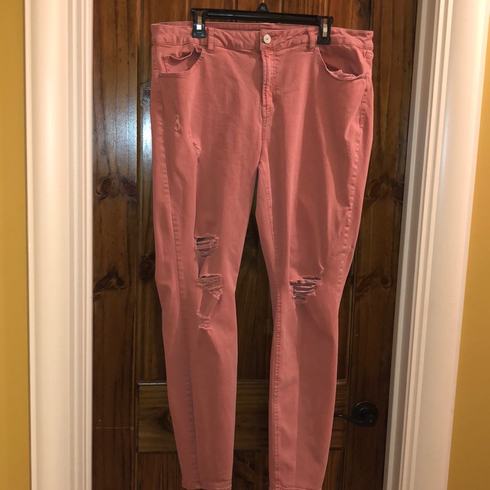 Pink Distressed Denim Jeans